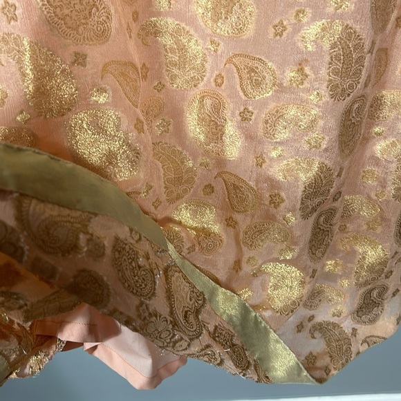 Light peach beaded v neck chiffon midi dress size small ethnic Indian - Picture 10 of 14